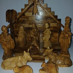 Handcrafted Wooden 11 Piece  Nativity Scene Set